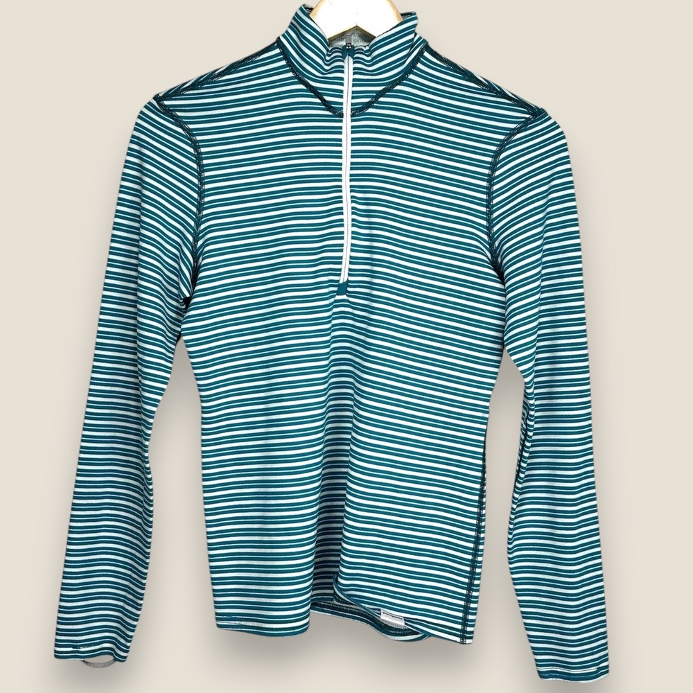 Patagonia Capilene 3 Midweight Pullover Women Small Green White Wick Quarter Zip